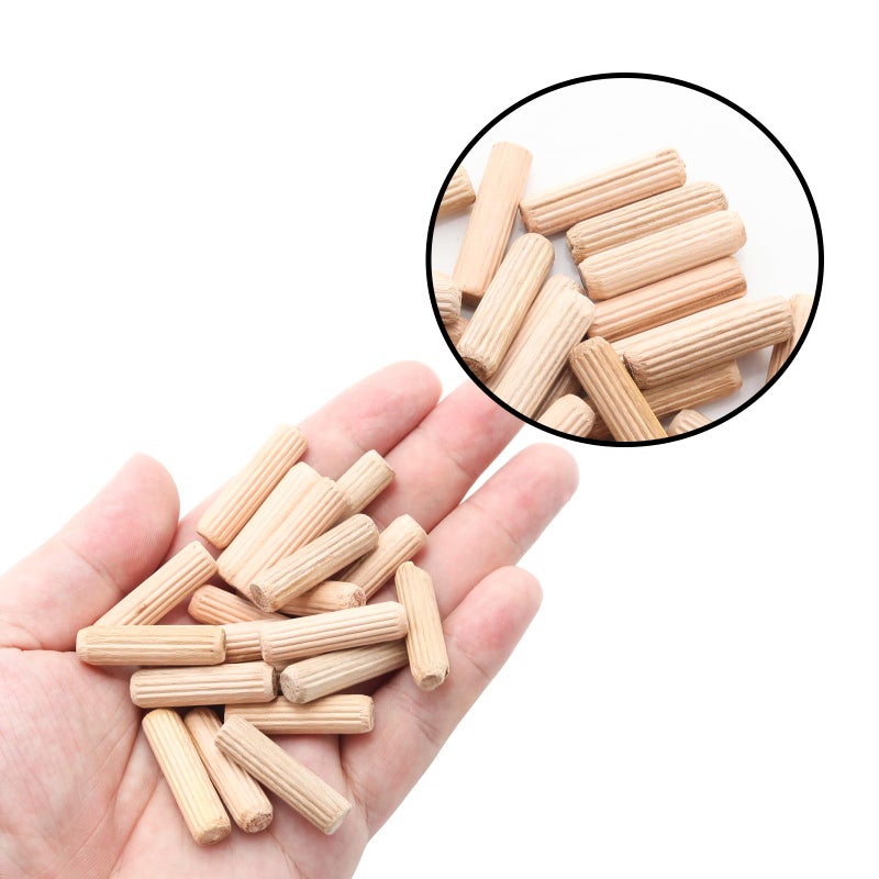 Adyoney 48Pcs 8mm x 30mm / 5/16 Inch x 1.18 Inch Wooden Dowel Pin Fluted Beveled Ends Wooden Pegs Support Shelves - Image 4
